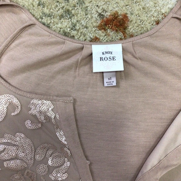 Knox Rose Blouse Beige Sequins V Neck Tunic Shirt Peasant Bohemian XL. - Picture 4 of 6